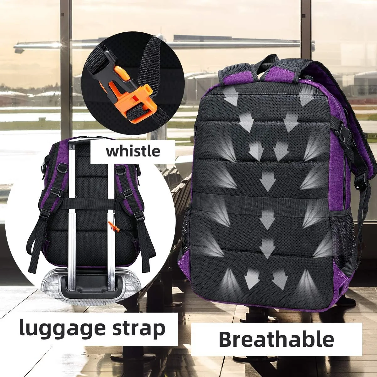 Durable Waterproof Travel Large Laptop Backpack 17.3 inch,College Backpack Bookbag for Men & Women Business Backpack with USB Charging Port and Headset Port Purple