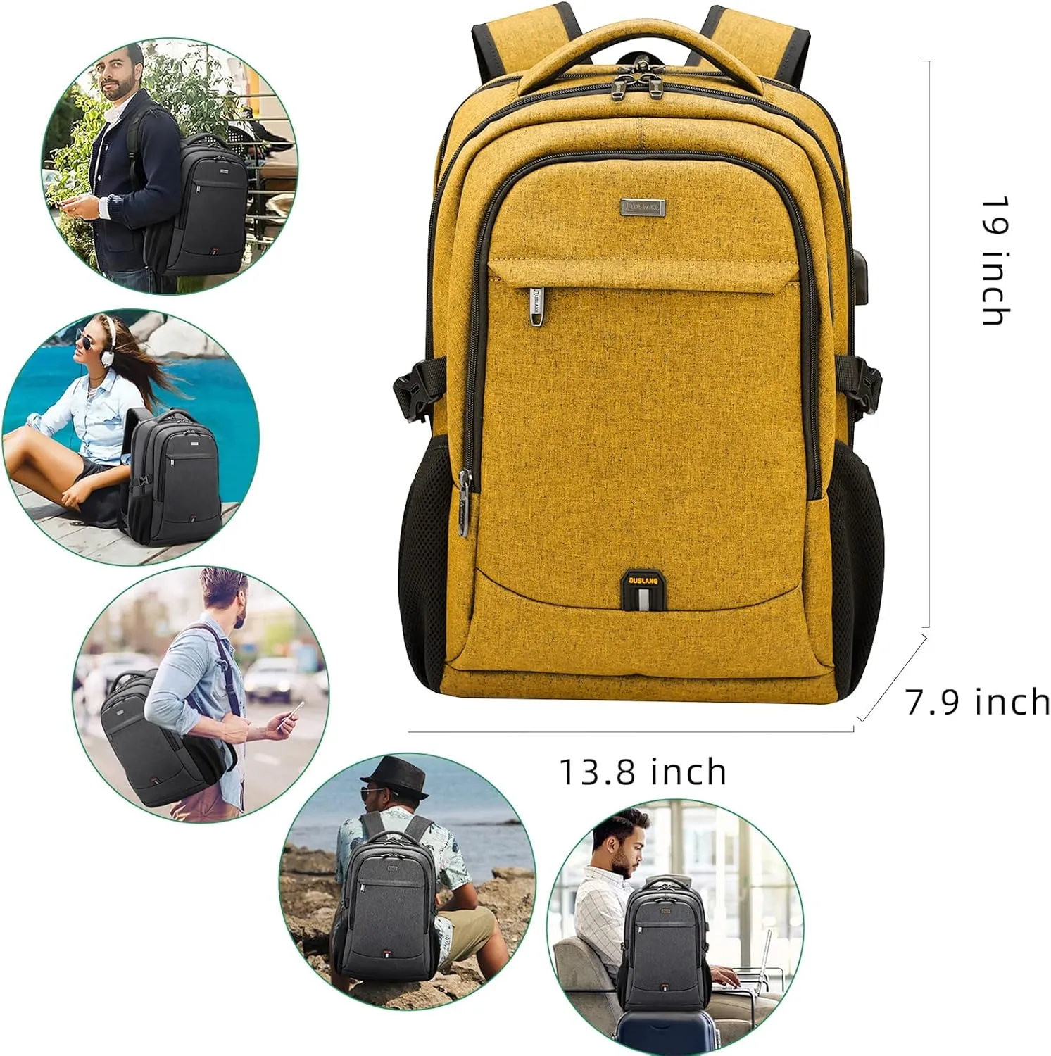 DUSLANG 17 Inch Laptop Backpack for Travel Water Resistant College Backpack for Women Laptop Bag with USB Charging Port Work Backpack,Yellow