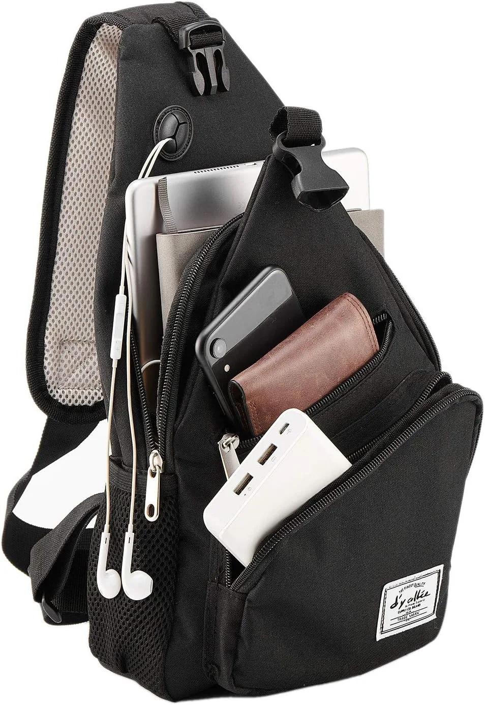 d'yallee 15.4" Sling Bag for Men Crossbody Shoulder Chest Bags Nylon for Travel Gym Sport Hiking with USB Charger Port …