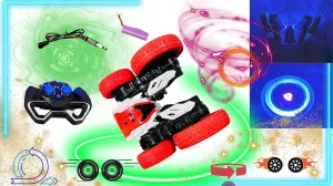 Dynamic 2.4GHz Stunt Car with Remote Control, Double-Sided 360-Degree Rotation, All-Wheel Drive Stunt Vehicle, with LED Lights, for Kids Age 6  (Cherry)