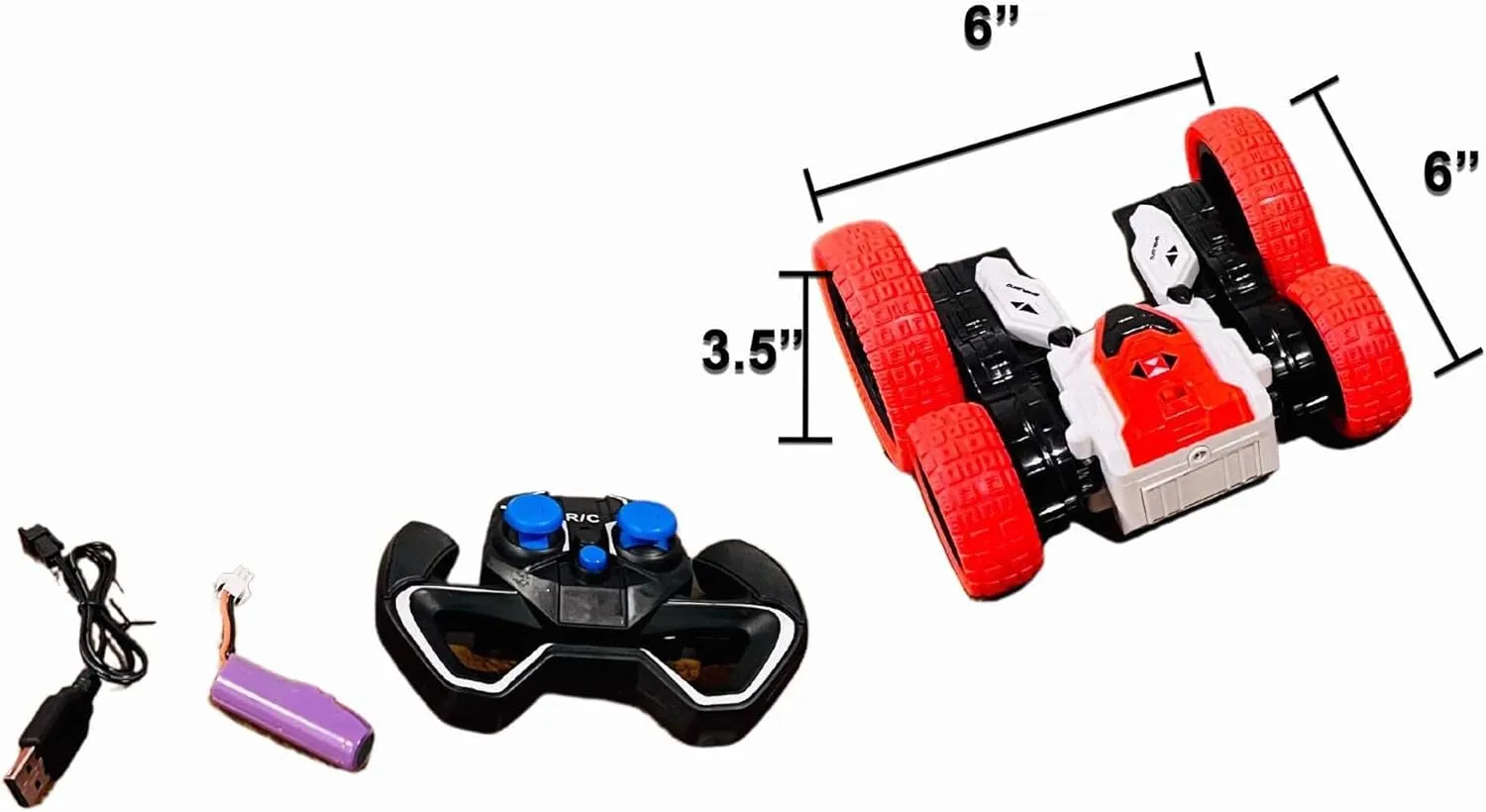 Dynamic 2.4GHz Stunt Car with Remote Control, Double-Sided 360-Degree Rotation, All-Wheel Drive Stunt Vehicle, with LED Lights, for Kids Age 6  (Cherry)