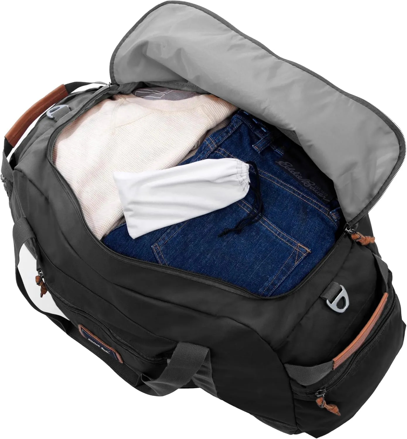 Eddie Bauer Bygone Duffel Weekend Travel | Lightweight | Rugged Polyester/Nylon | U-Shaped Main Compartment, Black, 45L