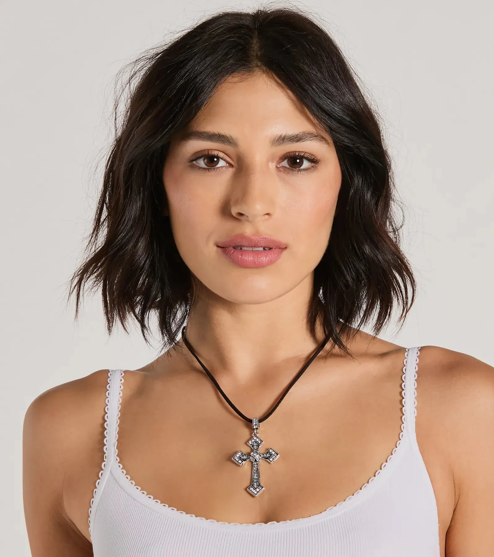 Edgy Gothic Rhinestone Cross Necklace