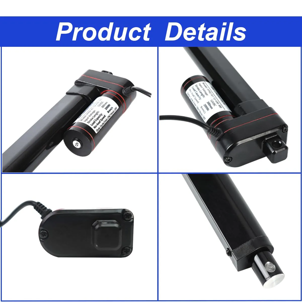 Electric Linear Actuator 12V 4 inch 440lbs Speed 0.3"/sec 4" 2000N Heavy Duty Waterproof ip65 with Mounting Brackets for Home Automation, Electric Sofa, Garage Door Opener, Camper