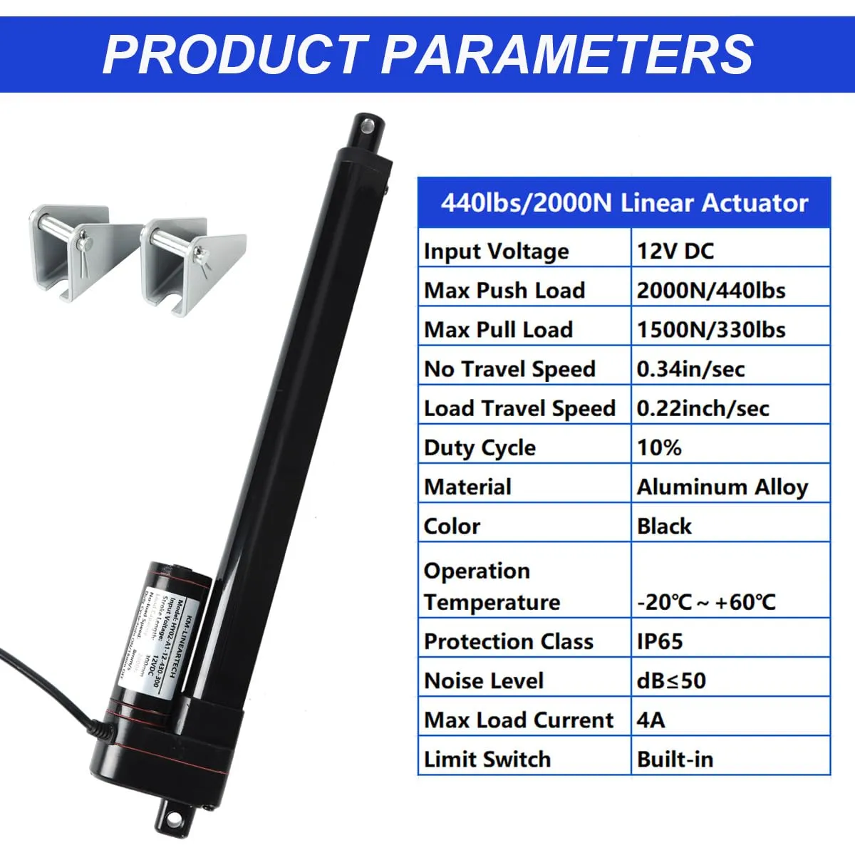 Electric Linear Actuator 12V 4 inch 440lbs Speed 0.3"/sec 4" 2000N Heavy Duty Waterproof ip65 with Mounting Brackets for Home Automation, Electric Sofa, Garage Door Opener, Camper