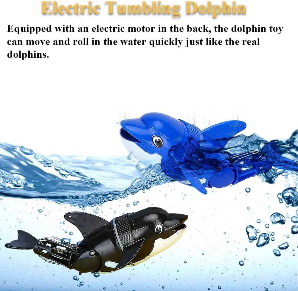 Electric Rollover Dolphin Bath Toy, Bathtub Tubmling Dolphin Simulated Rolling Fish (Blue)