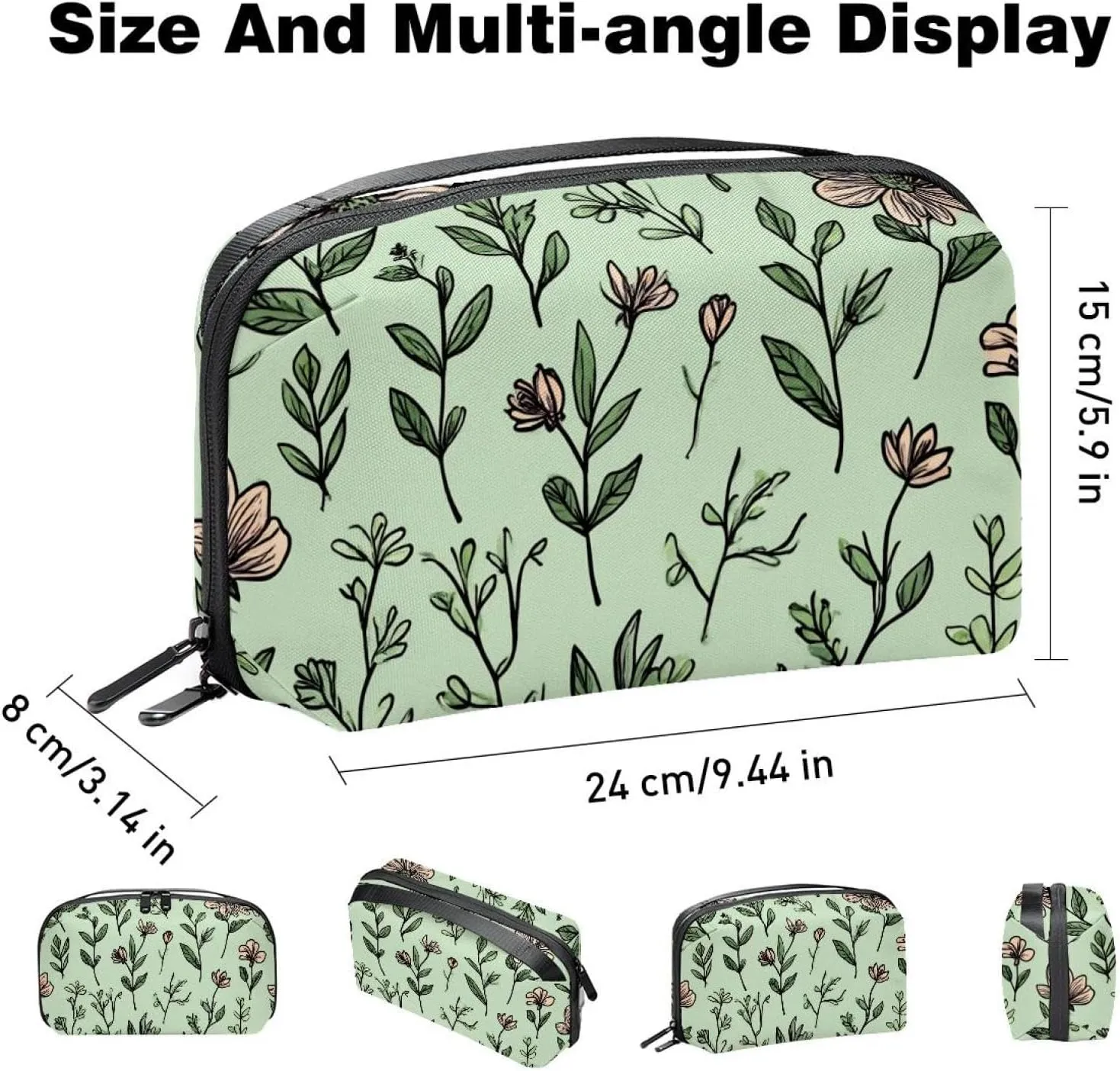 Electronics Organizer, Doodled Botany Seamless Repeat Pattern Small Travel Cable Organizer Carrying Bag, Compact Tech Case Bag for Electronic Accessories, Cords, Charger, USB, Hard Drives