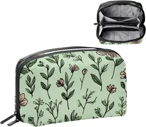 Electronics Organizer, Doodled Botany Seamless Repeat Pattern Small Travel Cable Organizer Carrying Bag, Compact Tech Case Bag for Electronic Accessories, Cords, Charger, USB, Hard Drives