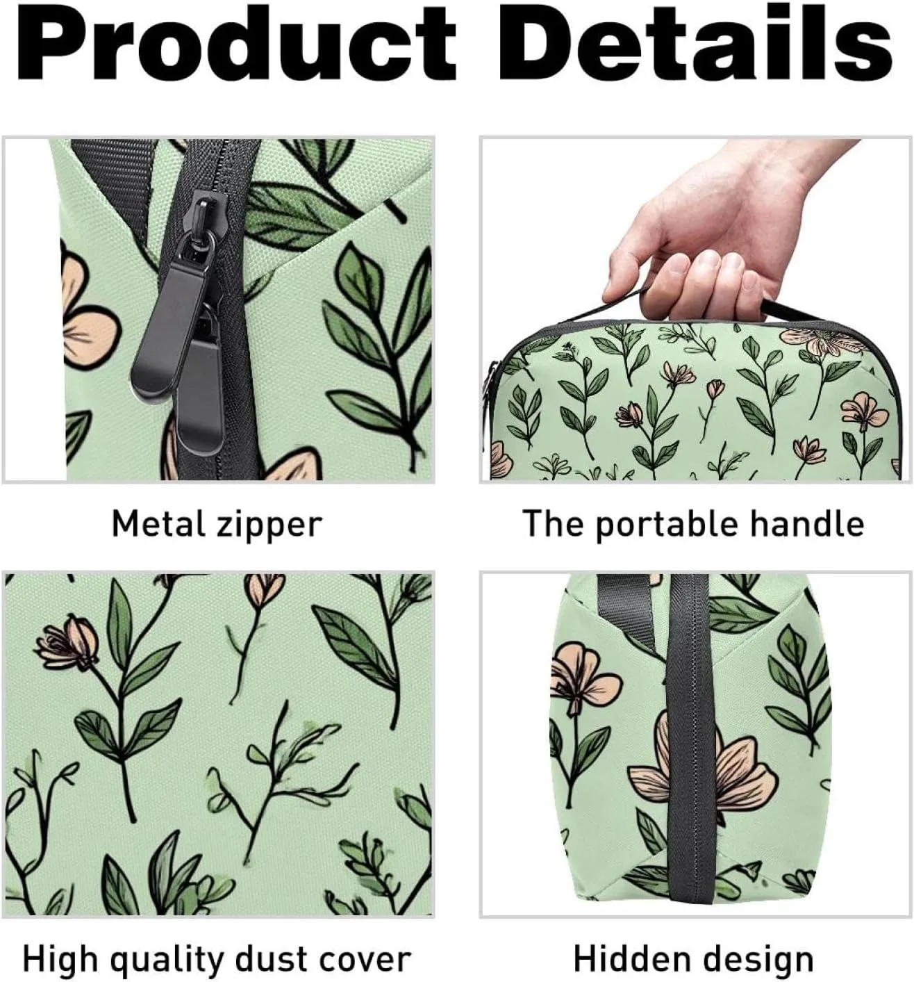 Electronics Organizer, Doodled Botany Seamless Repeat Pattern Small Travel Cable Organizer Carrying Bag, Compact Tech Case Bag for Electronic Accessories, Cords, Charger, USB, Hard Drives