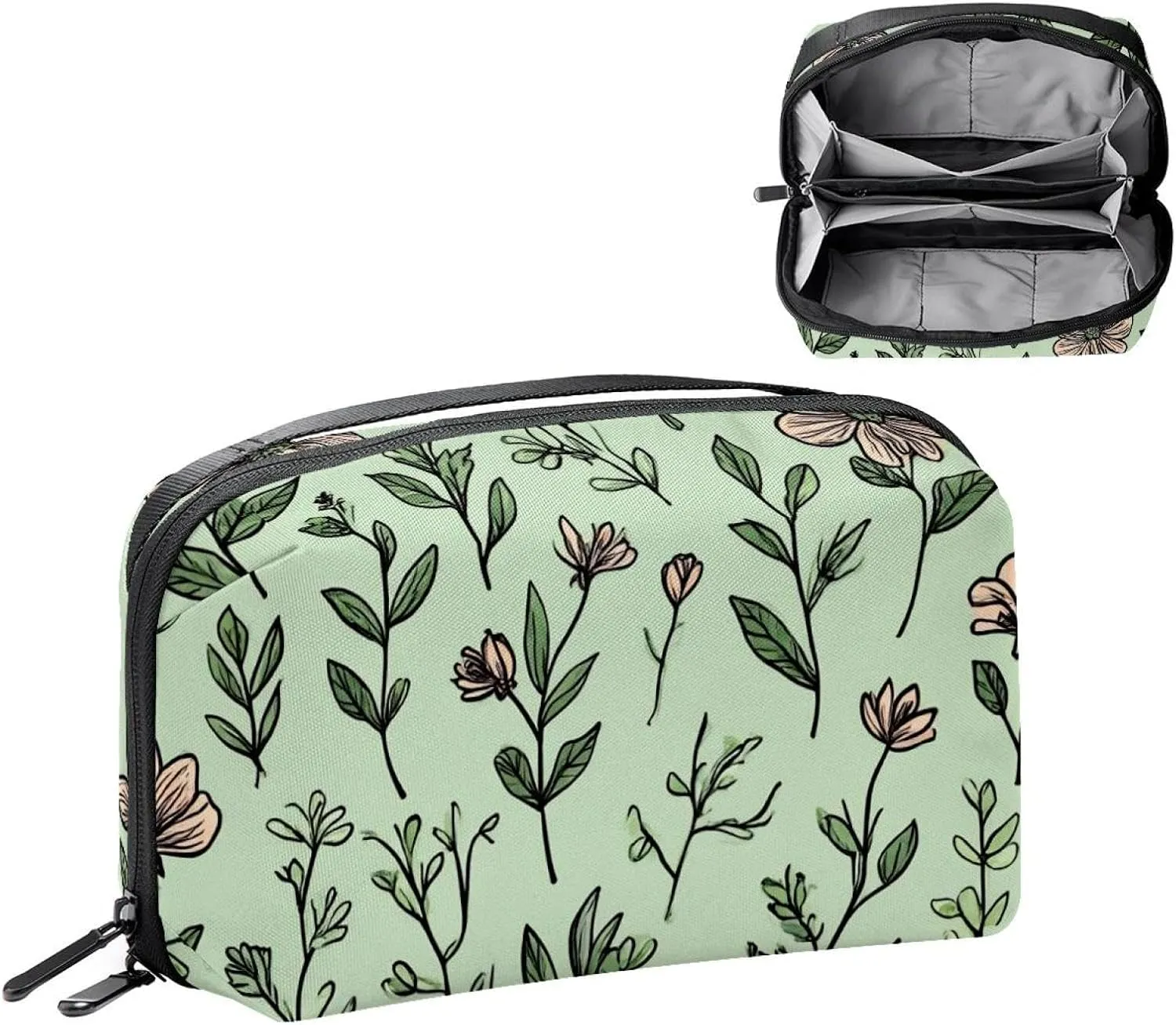 Electronics Organizer, Doodled Botany Seamless Repeat Pattern Small Travel Cable Organizer Carrying Bag, Compact Tech Case Bag for Electronic Accessories, Cords, Charger, USB, Hard Drives