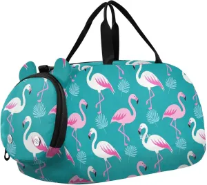 Elegant Animal Flamingo Peach Cyan Duffel Gym Bags with Shoes Compartment Lightweight Personal Item Travel Bag for Travel, Swimming, Dance, Ballet