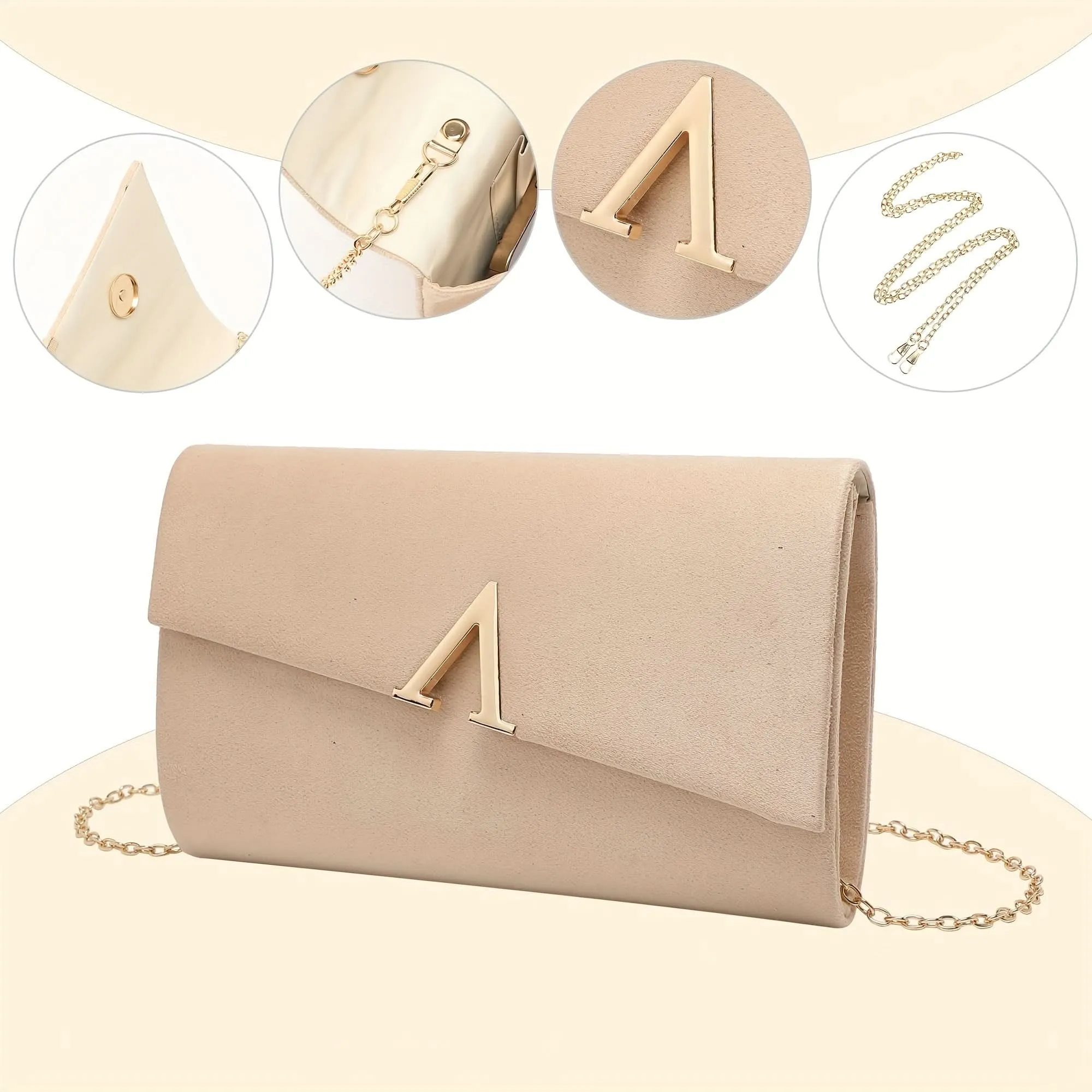 Elegant Evening Clutch, Faux Suede, Lightweight