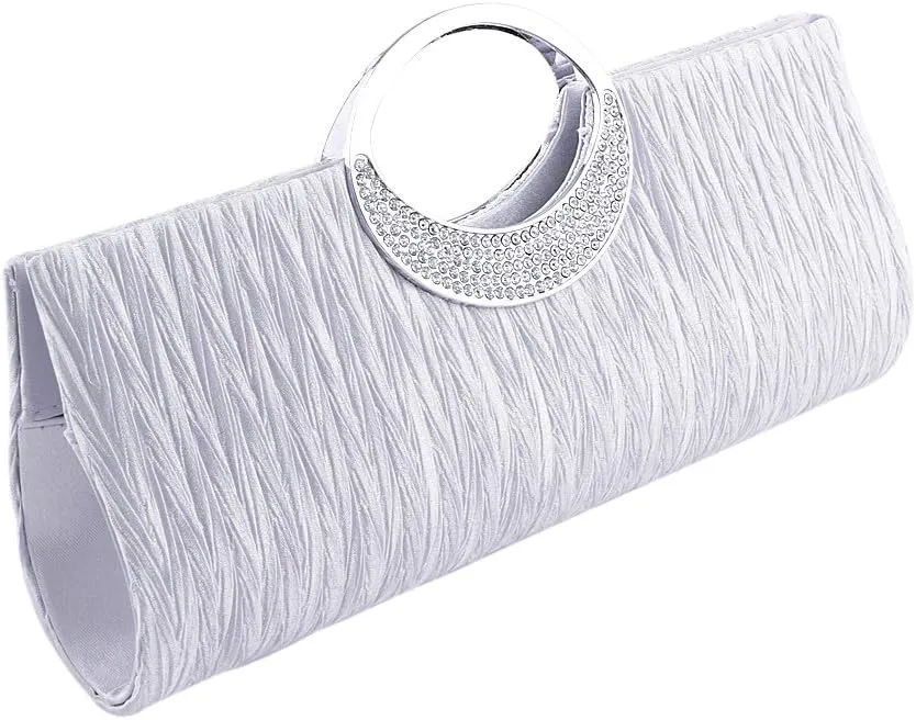 Elegant Evening Rhinestone Satin Pleated Wedding Party Clutch Purse Handbag