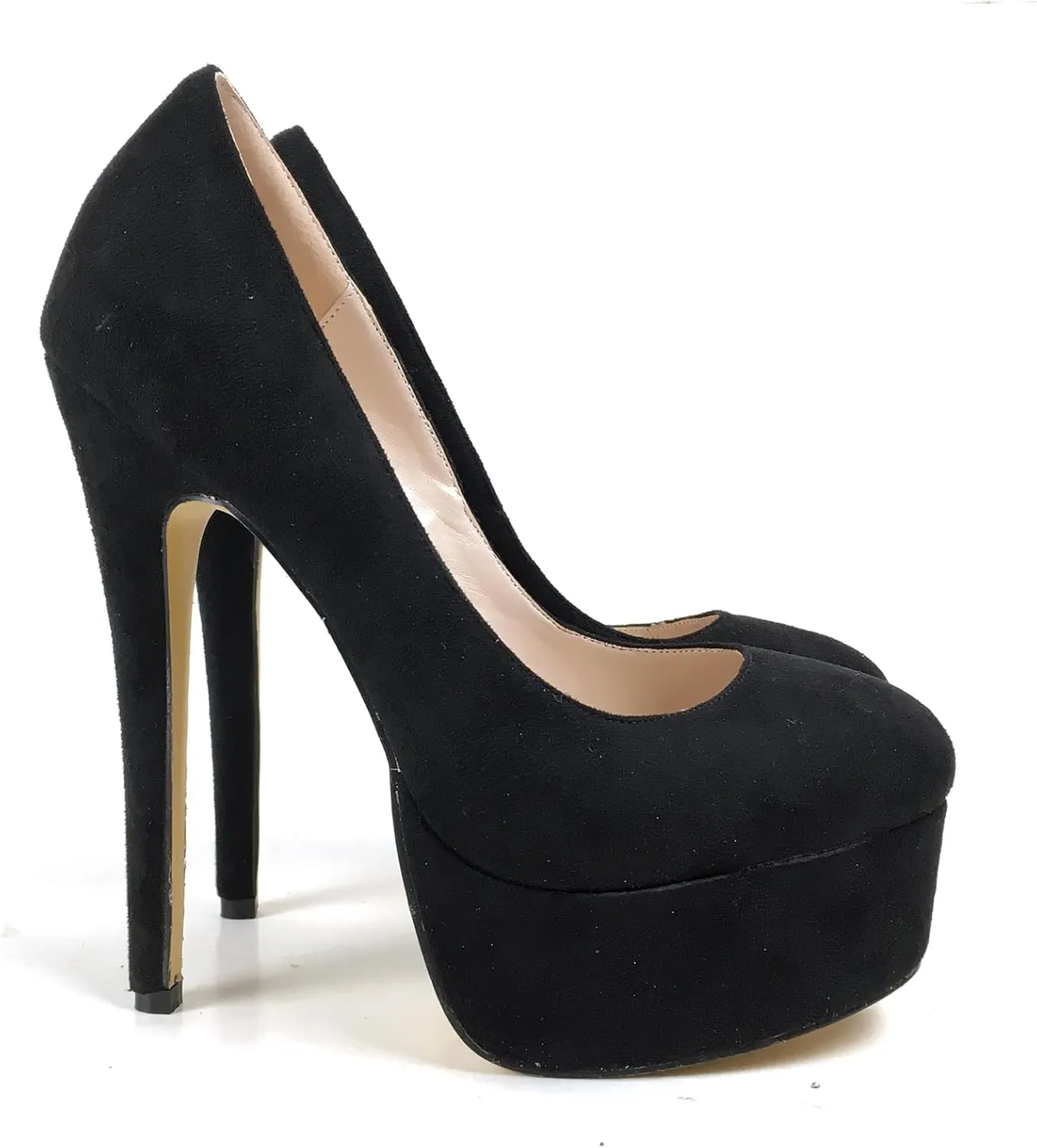 Elegant Women's Platform High Heel Pumps Round Toe Stiletto Heels Black Faux Suede Ladies Female Party Work Career Shoes Black Dressy