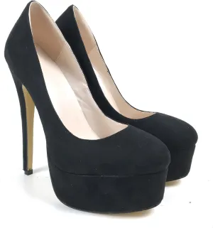 Elegant Women's Platform High Heel Pumps Round Toe Stiletto Heels Black Faux Suede Ladies Female Party Work Career Shoes Black Dressy