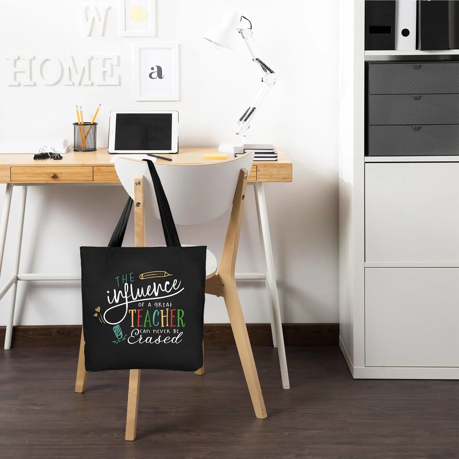 ELEGANTPARK Teacher Gifts for Women Teacher Bag for Appreciation Week Valentines Day Birthday Graduation Christmas Thank You Black Cotton Canvas Tote Shoulder Bag with Interior Pocket