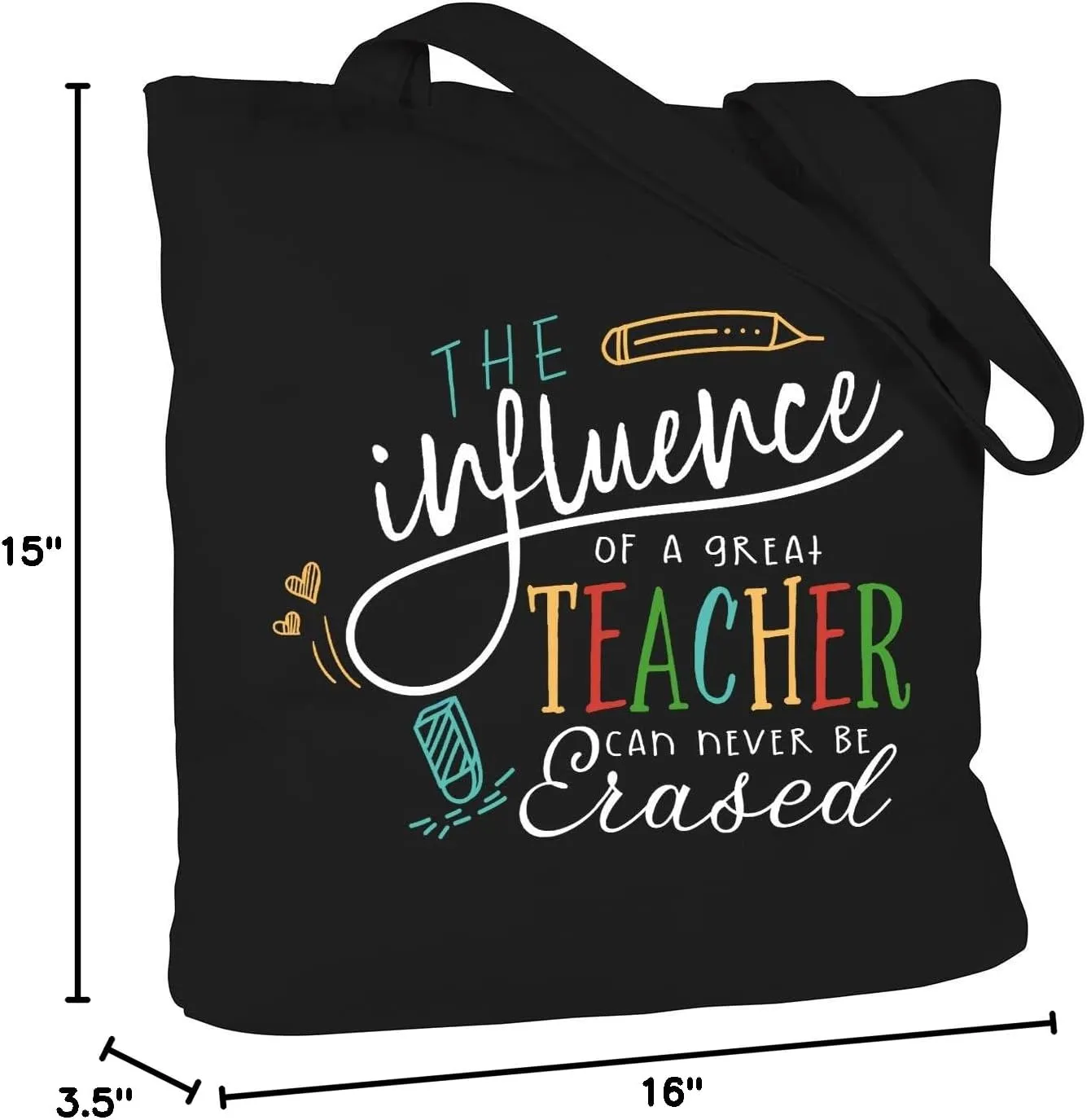 ELEGANTPARK Teacher Gifts for Women Teacher Bag for Appreciation Week Valentines Day Birthday Graduation Christmas Thank You Black Cotton Canvas Tote Shoulder Bag with Interior Pocket