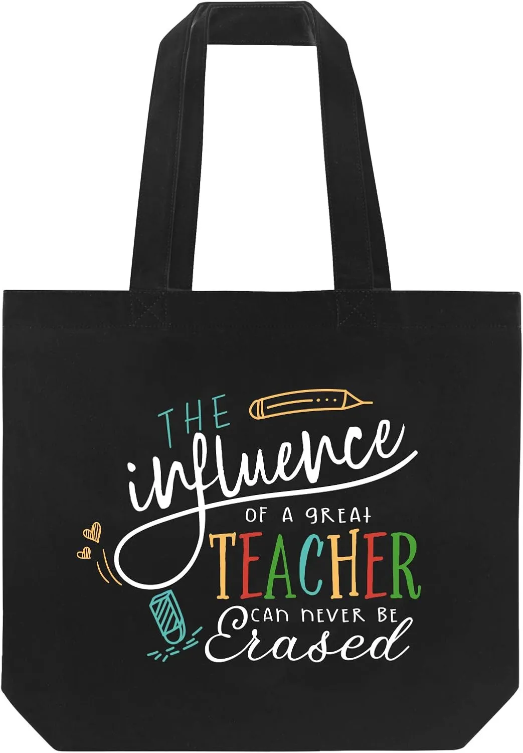 ELEGANTPARK Teacher Gifts for Women Teacher Bag for Appreciation Week Valentines Day Birthday Graduation Christmas Thank You Black Cotton Canvas Tote Shoulder Bag with Interior Pocket