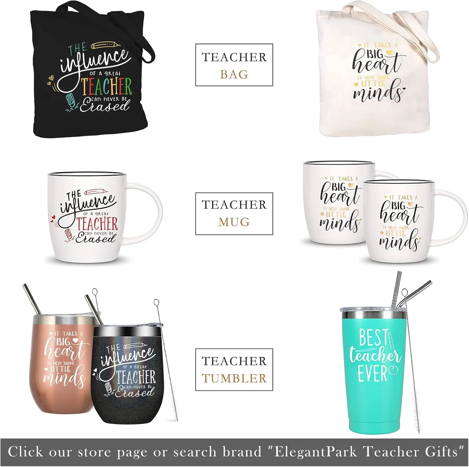 ELEGANTPARK Teacher Gifts for Women Teacher Bag for Appreciation Week Valentines Day Birthday Graduation Christmas Thank You Black Cotton Canvas Tote Shoulder Bag with Interior Pocket