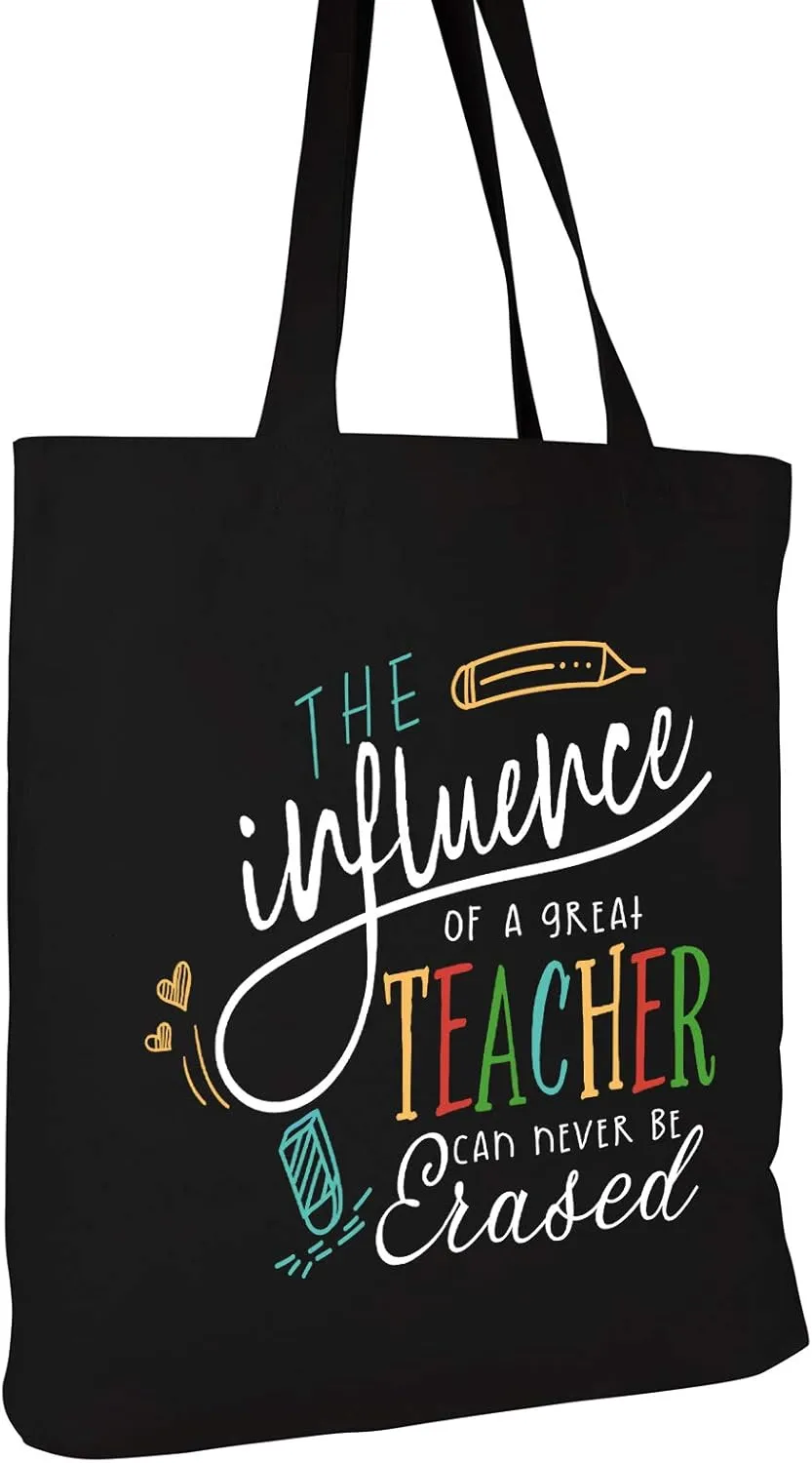 ELEGANTPARK Teacher Gifts for Women Teacher Bag for Appreciation Week Valentines Day Birthday Graduation Christmas Thank You Black Cotton Canvas Tote Shoulder Bag with Interior Pocket