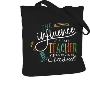 ELEGANTPARK Teacher Gifts for Women Teacher Bag for Appreciation Week Valentines Day Birthday Graduation Christmas Thank You Black Cotton Canvas Tote Shoulder Bag with Interior Pocket