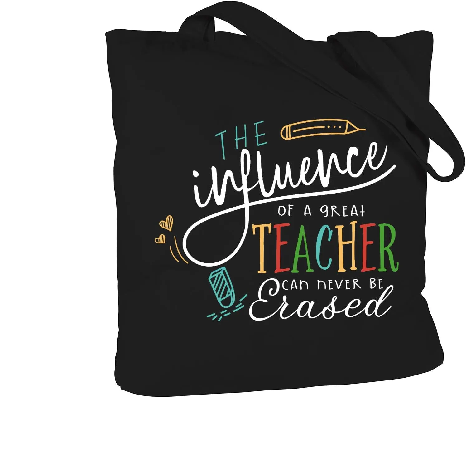 ELEGANTPARK Teacher Gifts for Women Teacher Bag for Appreciation Week Valentines Day Birthday Graduation Christmas Thank You Black Cotton Canvas Tote Shoulder Bag with Interior Pocket
