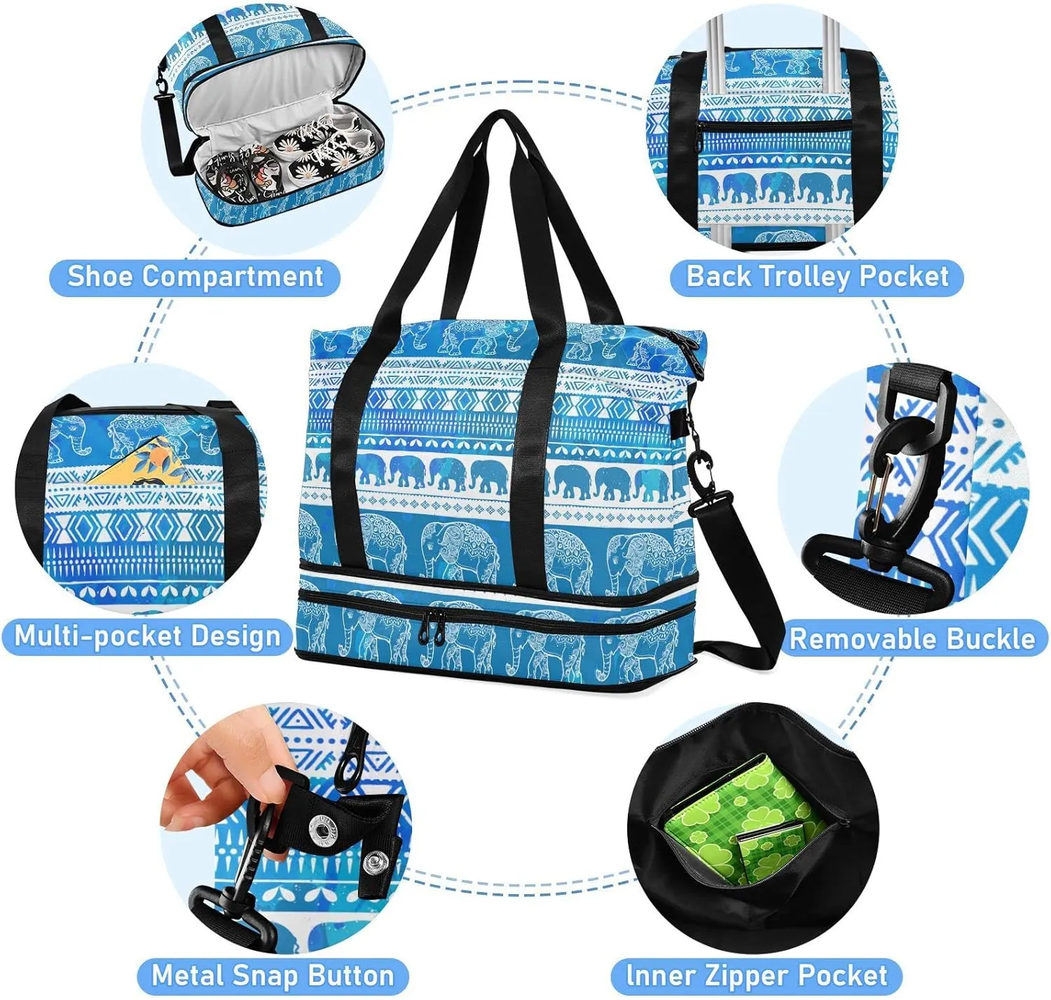 Elephants Sport Travel Duffel Bags for Women Men Gym Bag with Shoe Compartment Wet Pocket Carry On Weekender Overnight Bags for Hospital Gym Travel