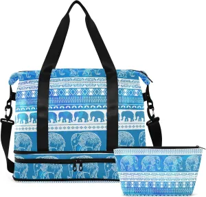 Elephants Sport Travel Duffel Bags for Women Men Gym Bag with Shoe Compartment Wet Pocket Carry On Weekender Overnight Bags for Hospital Gym Travel