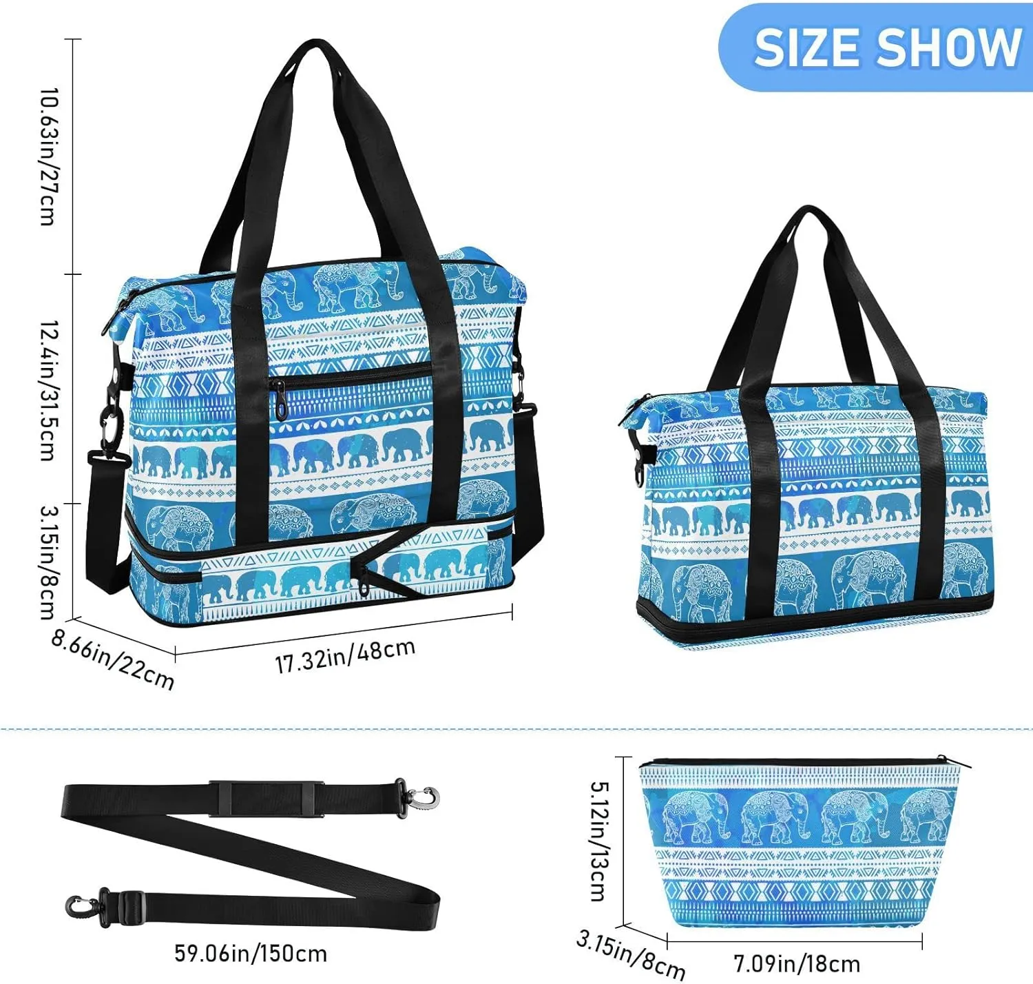 Elephants Sport Travel Duffel Bags for Women Men Gym Bag with Shoe Compartment Wet Pocket Carry On Weekender Overnight Bags for Hospital Gym Travel