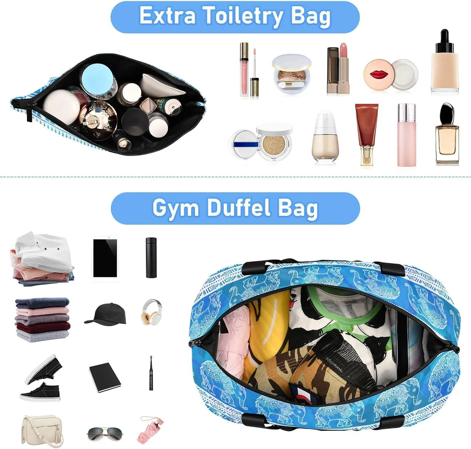 Elephants Sport Travel Duffel Bags for Women Men Gym Bag with Shoe Compartment Wet Pocket Carry On Weekender Overnight Bags for Hospital Gym Travel
