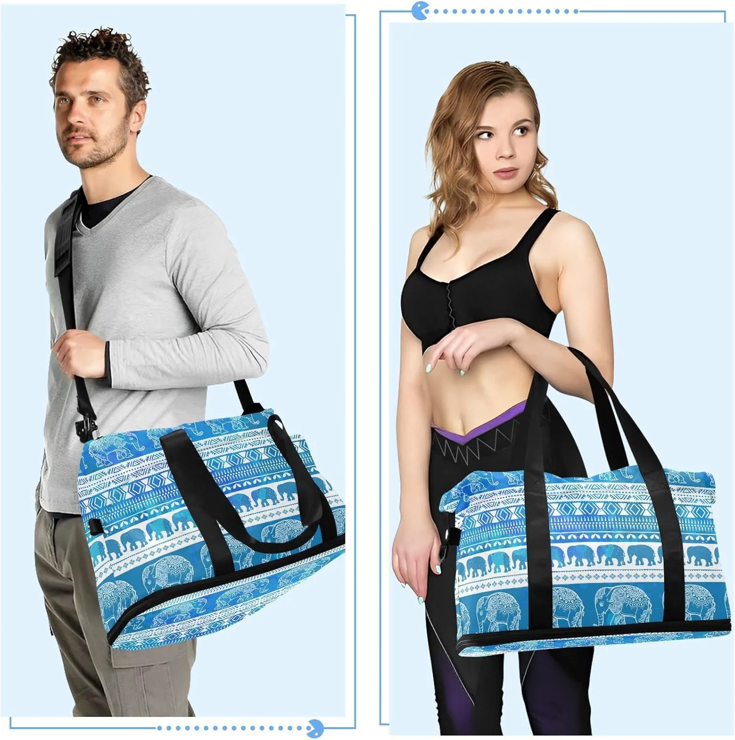 Elephants Sport Travel Duffel Bags for Women Men Gym Bag with Shoe Compartment Wet Pocket Carry On Weekender Overnight Bags for Hospital Gym Travel
