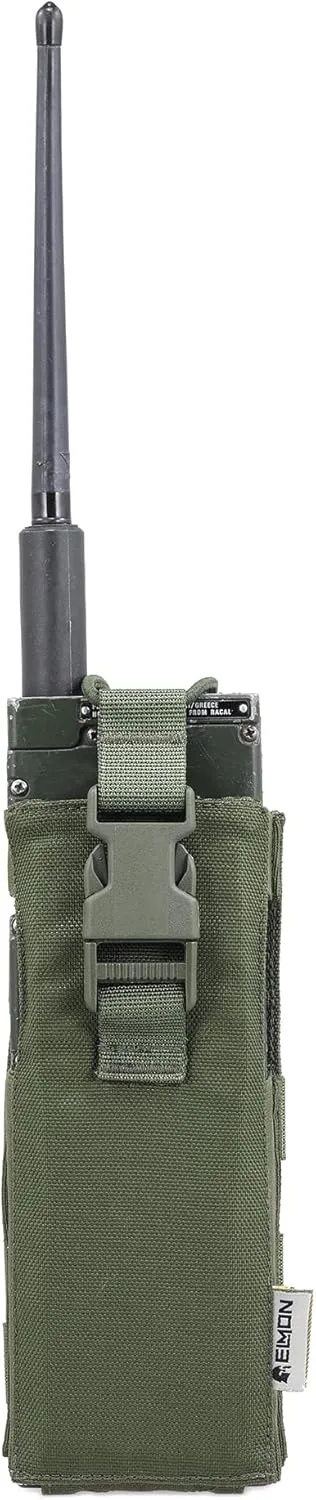 Elmon Elastic Radio Pouch - MOLLE Compatible, Open Top with Water-Repellent, MIL SPEC Fasteners, Bungee & Buckle (Olive Green, One Size)