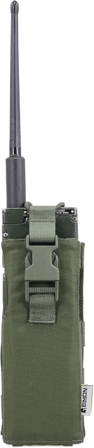 Elmon Elastic Radio Pouch - MOLLE Compatible, Open Top with Water-Repellent, MIL SPEC Fasteners, Bungee & Buckle (Olive Green, One Size)