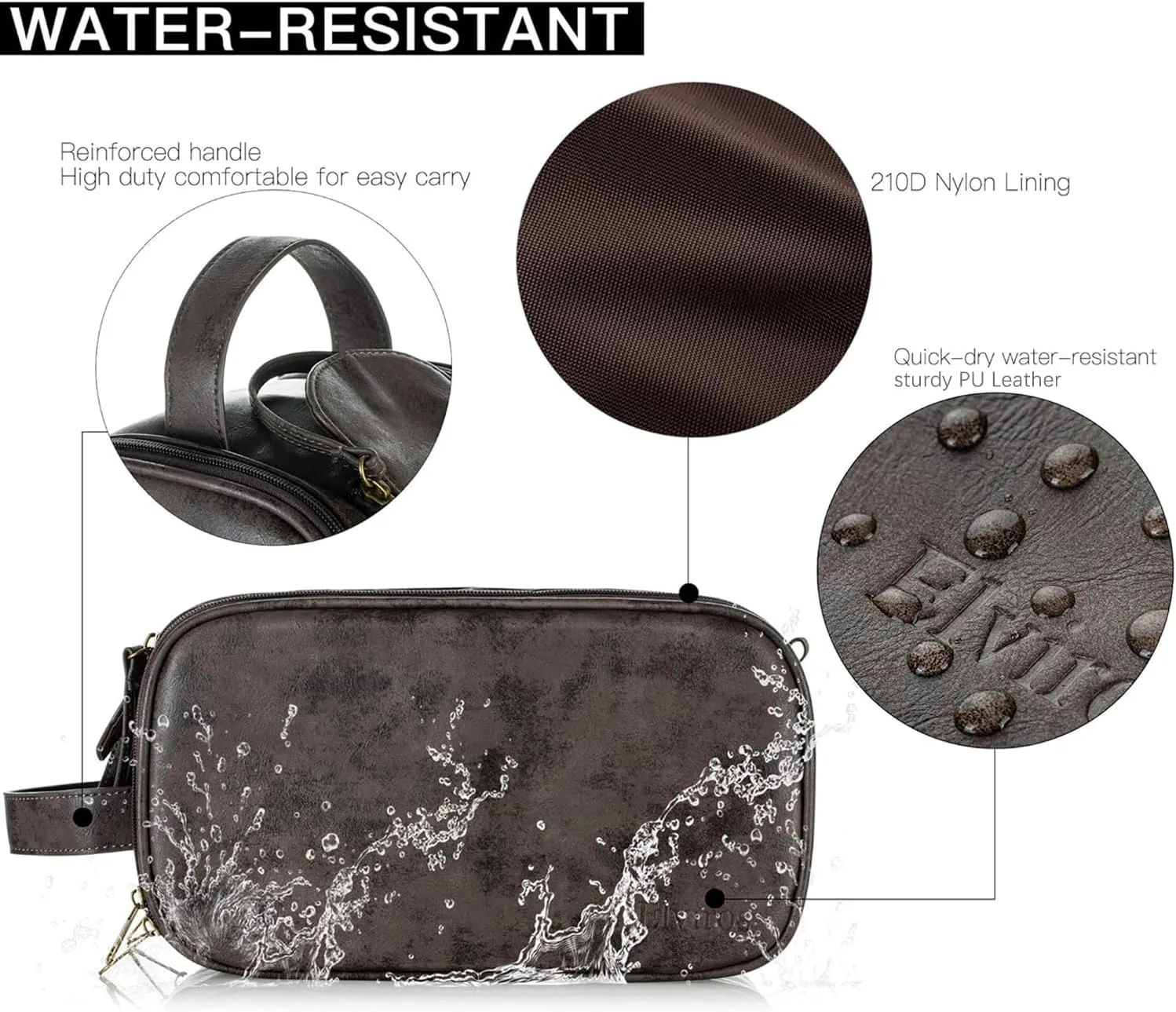 Elviros Toiletry Bag for Men, Large Travel Shaving Dopp Kit Water-resistant Bathroom Toiletries Organizer PU Leather Cosmetic Bags