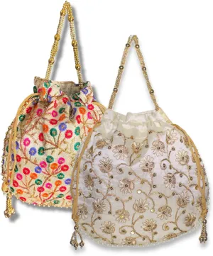 Embroidered Indian Ethnic Potli Bag for Women. Traditional, Handmade, Perfect for Weddings and Other Special Occasions