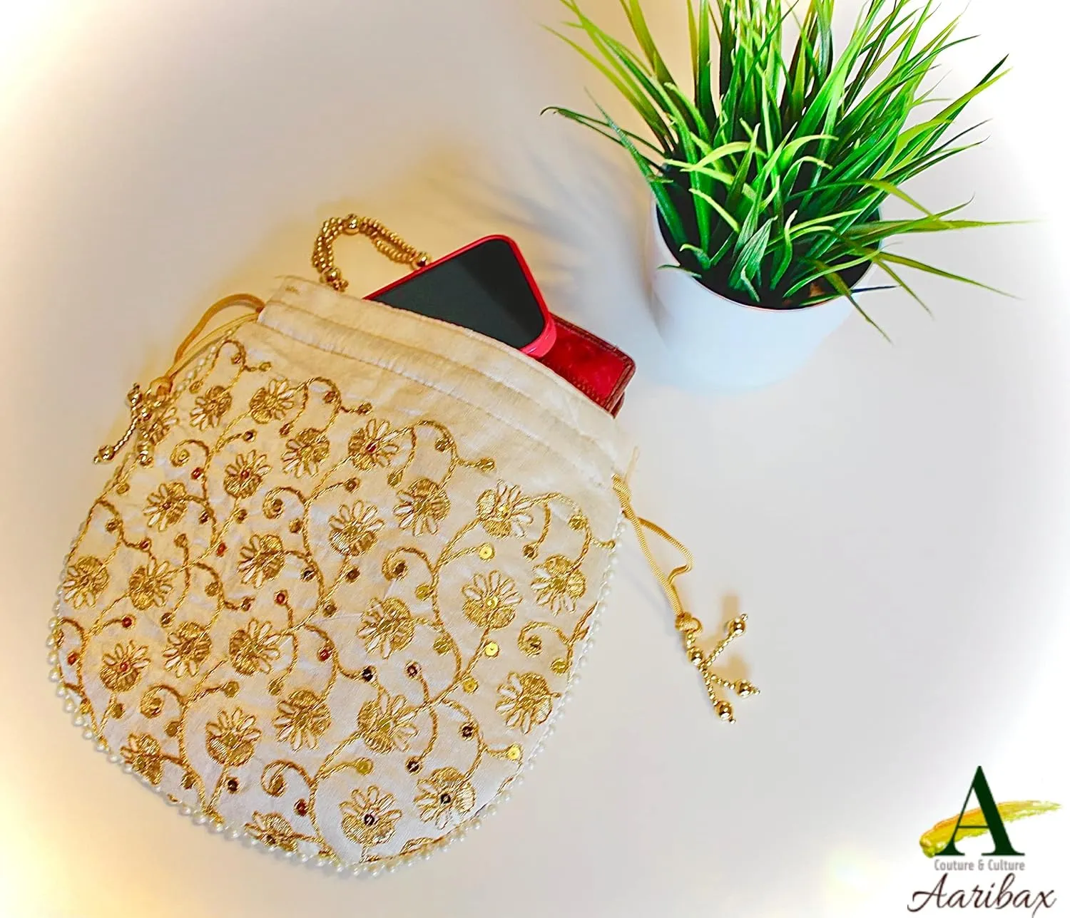 Embroidered Indian Ethnic Potli Bag for Women. Traditional, Handmade, Perfect for Weddings and Other Special Occasions