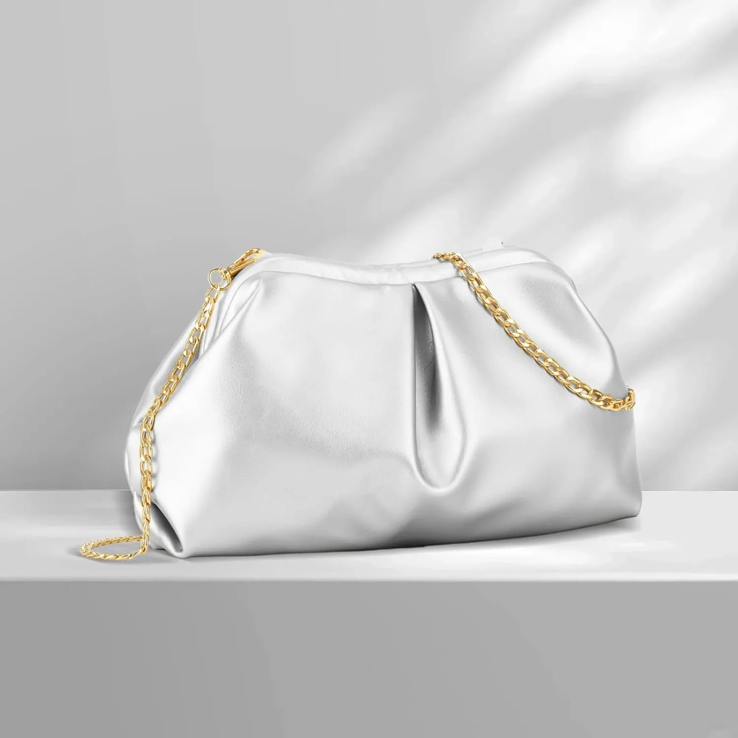 Emprier Soft Vegan Leather Clutch Purse for Women Dumpling Bag Pleated PU Evening Handbags for Wedding Party