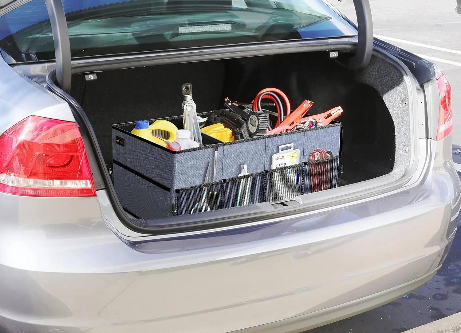 EPAuto Foldable Car Trunk Organizer, 3-Compartment with Removable Divider, Blue
