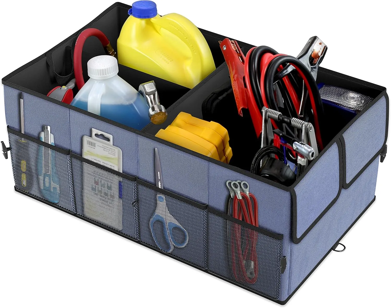 EPAuto Foldable Car Trunk Organizer, 3-Compartment with Removable Divider, Blue