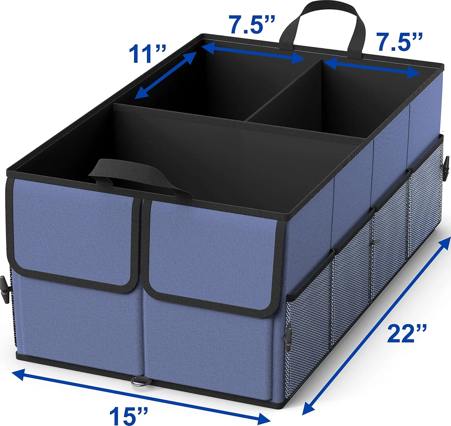 EPAuto Foldable Car Trunk Organizer, 3-Compartment with Removable Divider, Blue