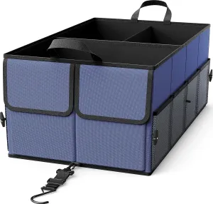 EPAuto Foldable Car Trunk Organizer, 3-Compartment with Removable Divider, Blue