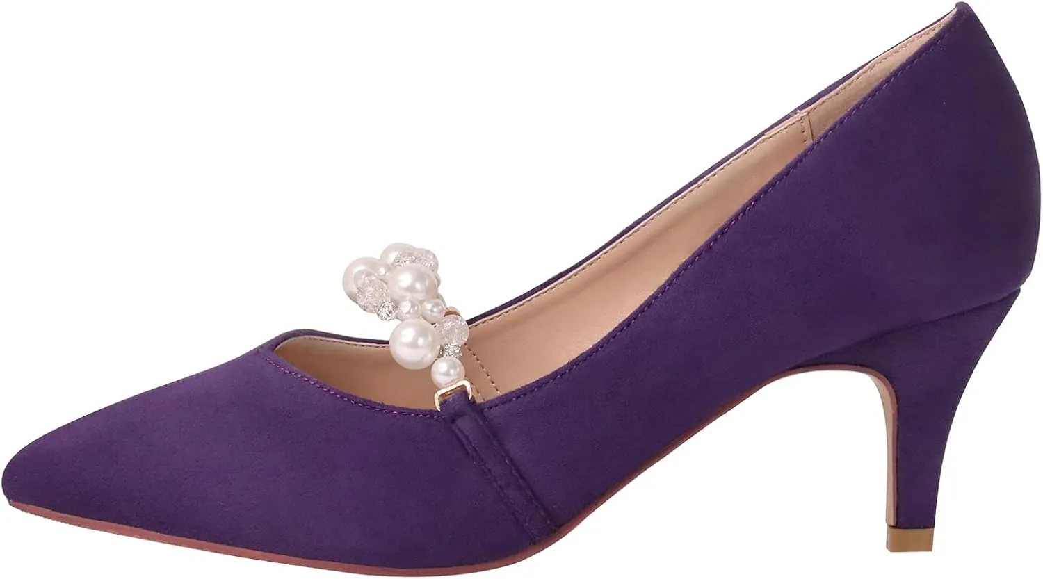 ERIJUNOR E3122 Women Faux Suede Pearl Pumps Comfortable Kitten Heel Evening Prom Wedding Shoes