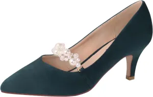 ERIJUNOR E3122 Women Faux Suede Pearl Pumps Comfortable Kitten Heel Evening Prom Wedding Shoes