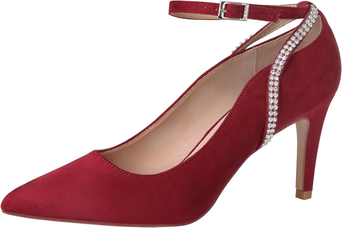ERIJUNOR E3902 Women Comfortable Faux Suede Middle Heel Rhinestone Evening Prom Wedding Shoes