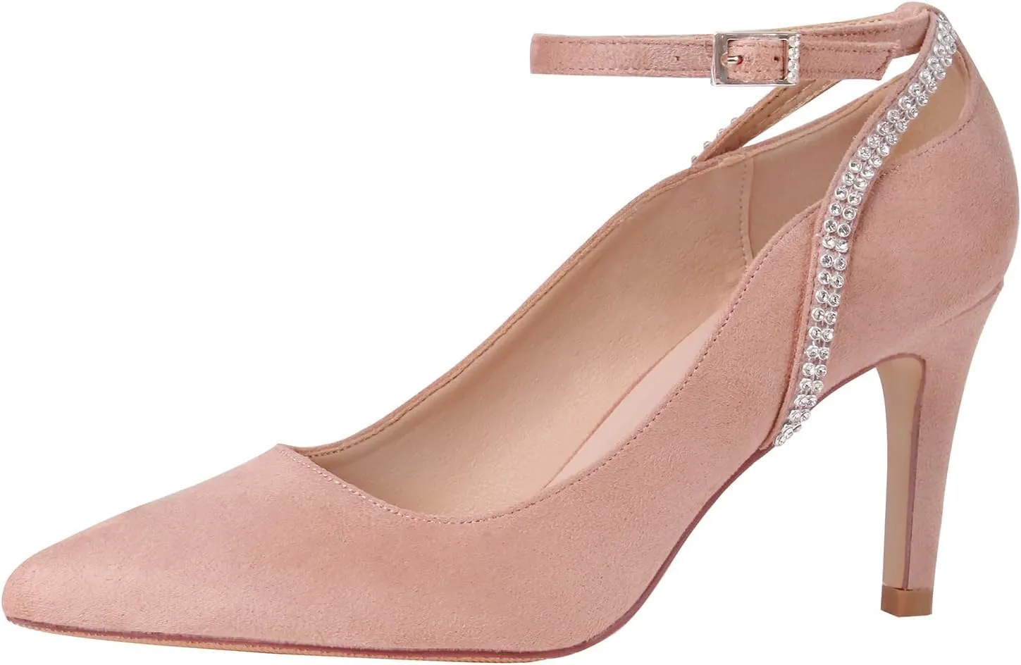 ERIJUNOR E3902 Women Comfortable Faux Suede Middle Heel Rhinestone Evening Prom Wedding Shoes