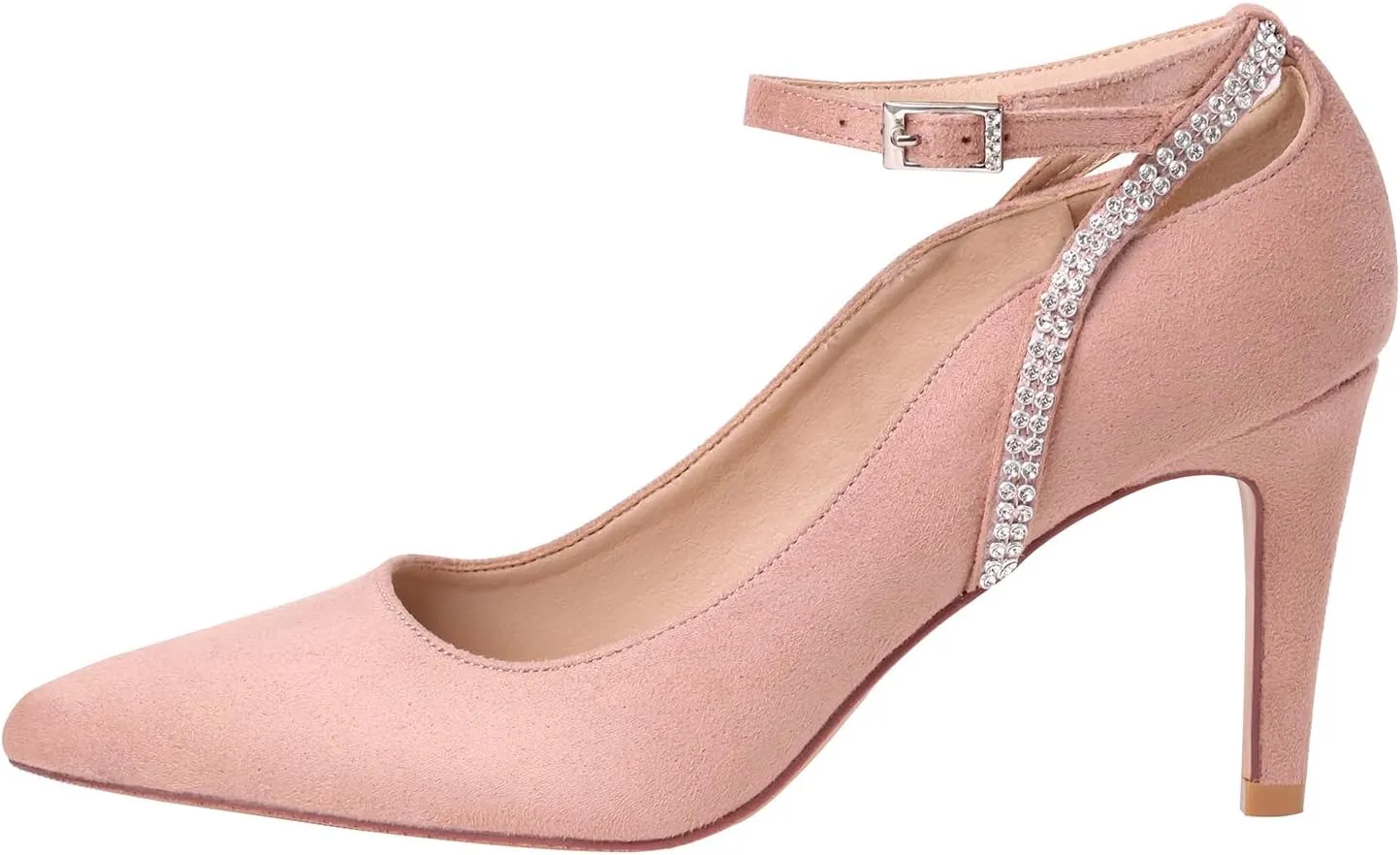 ERIJUNOR E3902 Women Comfortable Faux Suede Middle Heel Rhinestone Evening Prom Wedding Shoes