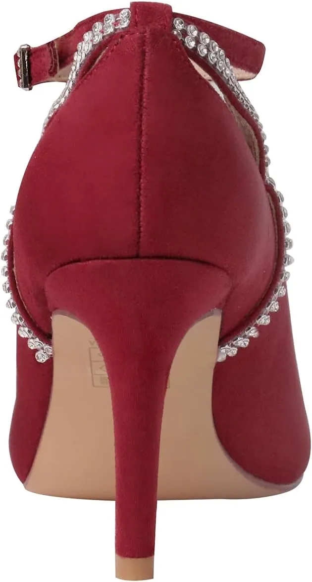 ERIJUNOR E3902 Women Comfortable Faux Suede Middle Heel Rhinestone Evening Prom Wedding Shoes