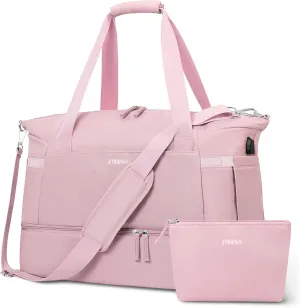 ETRONIK Gym Bag for Women, 47L Carry On Travel Duffel Bag with Shoes Compartment, Weekender Overnight Bag with Wet Pocket & USB Charging Port for Women, Travel, Gym, Weekend, Large Size (Pink)