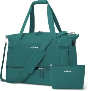 ETRONIK Gym Bag for Women, Travel Duffel Bag with USB Charging Port, Weekender Overnight Bag with Wet Pocket & Shoes Compartment for Women, Travel, Gym, Yoga (Malachite Green)