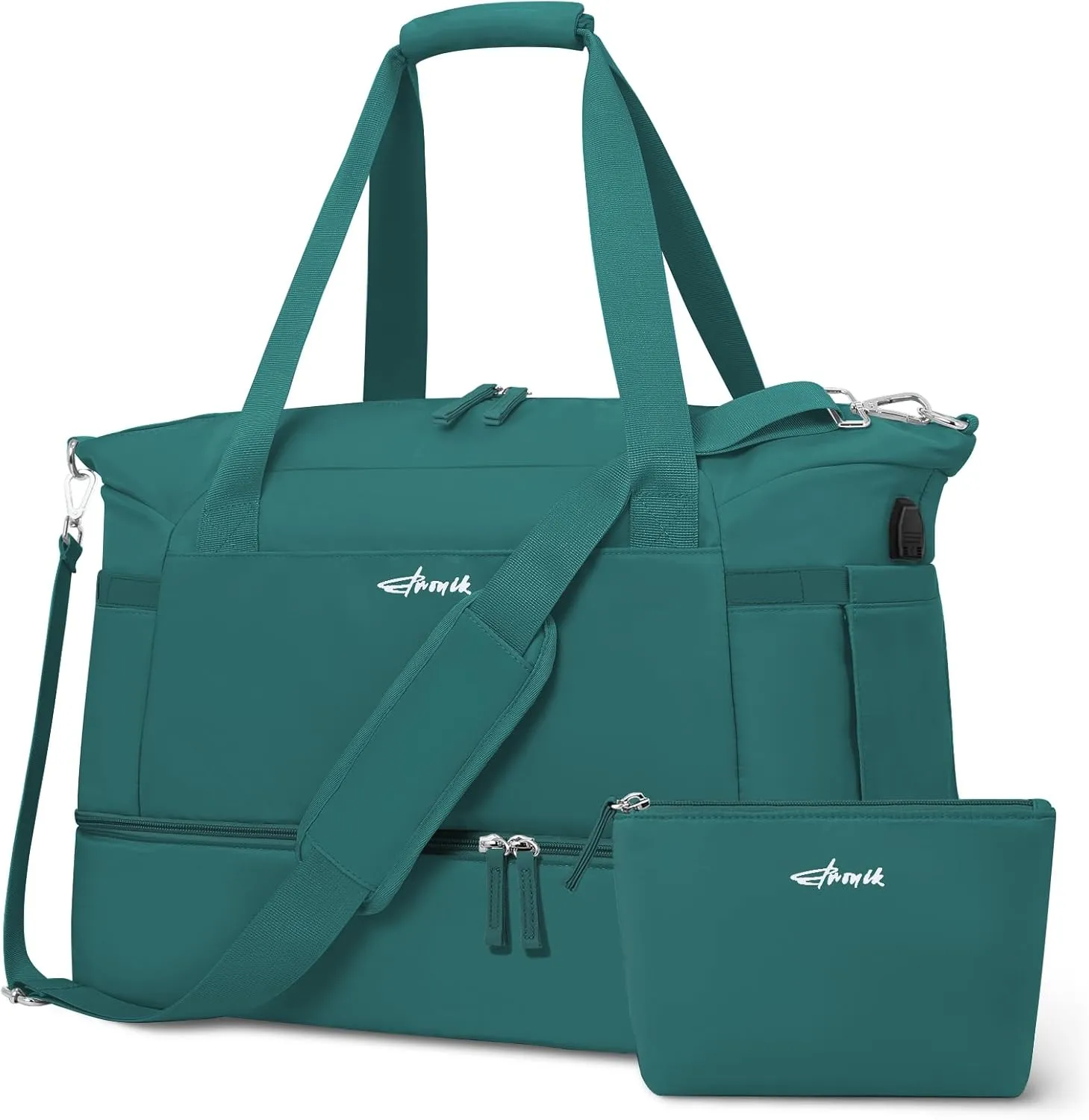 ETRONIK Gym Bag for Women, Travel Duffel Bag with USB Charging Port, Weekender Overnight Bag with Wet Pocket & Shoes Compartment for Women, Travel, Gym, Yoga (Malachite Green)